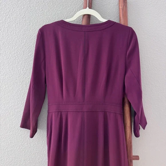 Boden Addie Dress In Merlot Tie Waist 3/4 Sleeve Burgundy Midi Size 8 8R - Picture 12 of 15